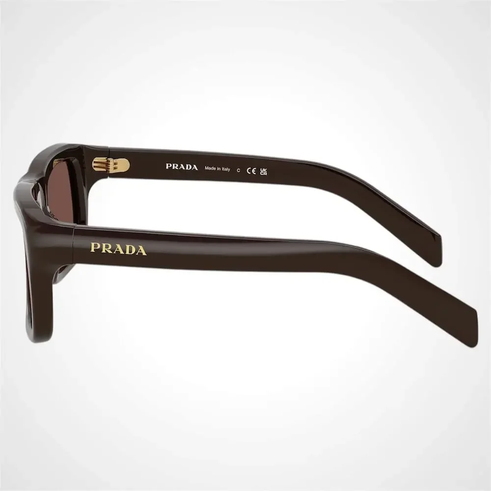 New PRADA Sunglasses Brown Rectangle Black Chocolate Lens Men 54mm
